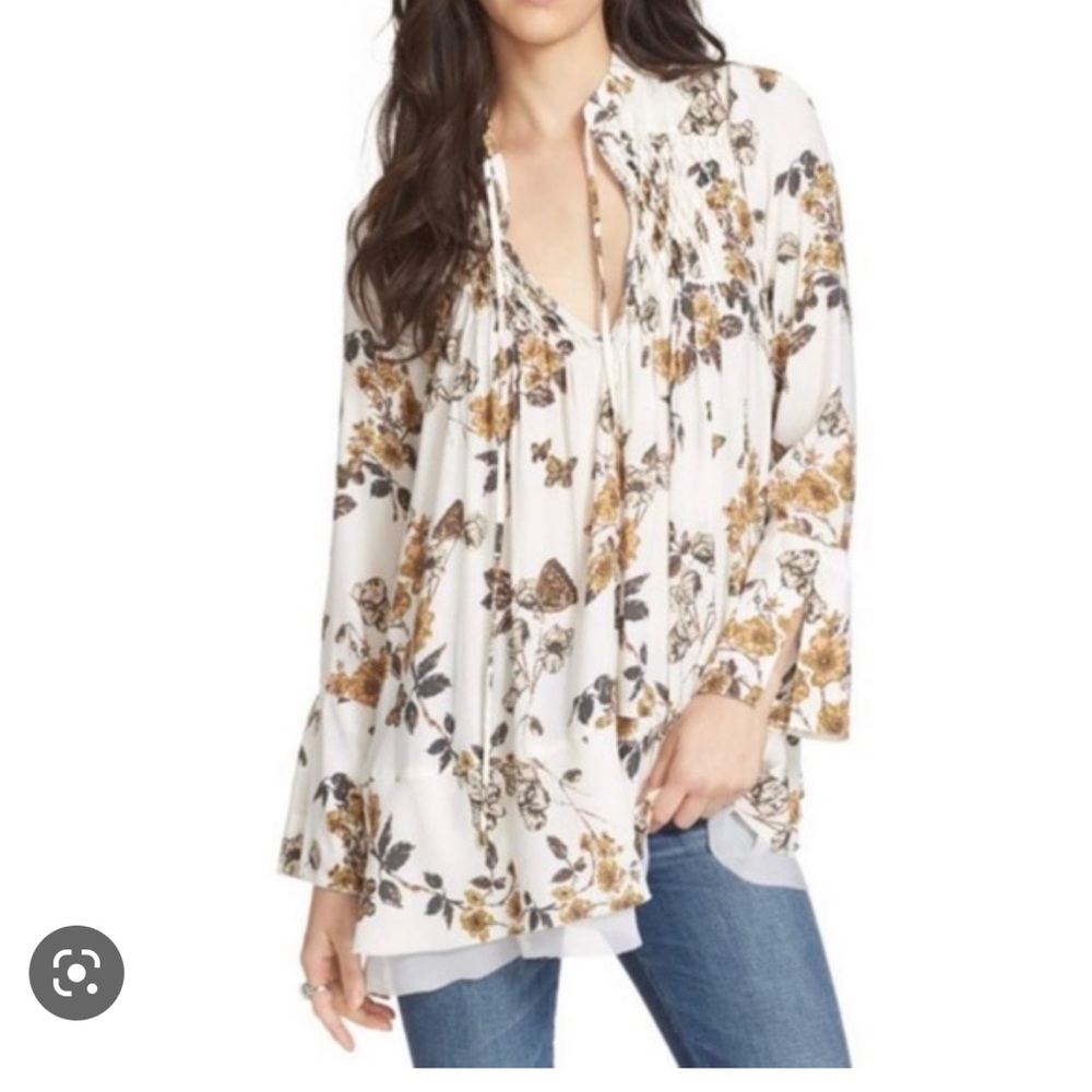 Free People Floral Smocked So Fine Tunic Butterfly